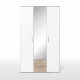 Armoire battante - Panneaux de particules - Blanc et chene - 3 portes et 2 tiroirs + miroir - L 121 x P 54 x H 200,1 cm - SELKEA