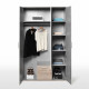 Armoire battante - Panneaux de particules - Blanc et chene - 3 portes et 2 tiroirs + miroir - L 121 x P 54 x H 200,1 cm - SELKEA