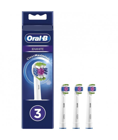 Oral-B 3D White - Lot de 3 tetes de rechange pour brosse a dents électrique avec technologie CleanMaximiser