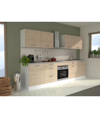 Cuisine complete OSLO - L 300 cm - Décor chene - Plan de travail inclus