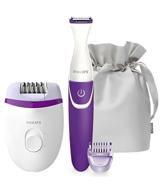 PHILIPS BRP505/00 Coffret Epilation Corps et Maillot - Epilateur électrique Satinelle Compact + Tondeuse bikini