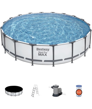 Kit Piscine hors sol tubulaire BESTWAY - Steel Pro Max - 549 x 122 cm - Ronde (Avec filtre a cartouche, une bâche et une éch…