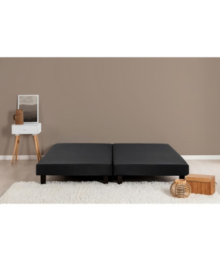 DEKO DREAM Rakenne Lot de 2 Sommiers tapissiers a lattes 180 x 200 cm - Bois massif noir + Pieds