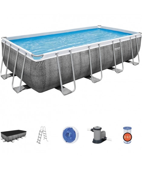 Kit Piscine hors sol tubulaire BESTWAY Power Steel - 549 x 274 x 122 cm - Rectangulaire (Avec pompe, échelle, bâche)