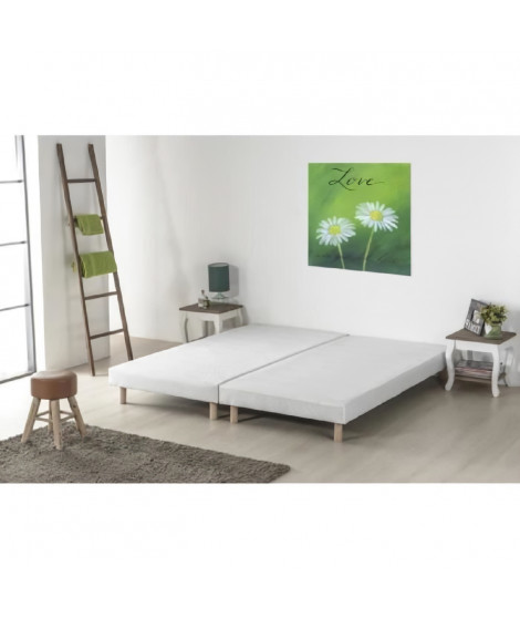 DEKO DREAM Rakenne Lot de 2 Sommiers tapissiers a lattes - 160 x 200 cm - Bois massif blanc + Pied