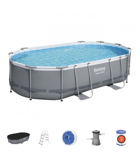 Kit Piscine hors sol tubulaire BESTWAY - Power Steel- 488 x 305 x 107 cm - Ovale (Livrée avec une échelle, une bâche, un épu…