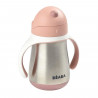 BEABA, Biberon/Tasse d'apprentissage /Gourde Bébé 2 en 1 Inox, Tasse Paille Enfant, 100% étanche, Anti-fuite, 250ml, Rose