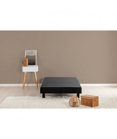 Sommier tapissier a lattes DEKO DREAM RAKENNE 90x200 cm - Bois massif noir + Pieds