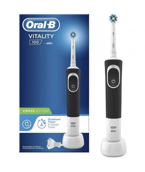 Oral-B Vitality 100 Brosse a Dents Électrique Rechargeable, 1 Manche, 1 Brossette CrossAction, Noir, Minuteur, Action Nettoya…