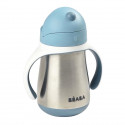 BEABA, Biberon/Tasse d'apprentissage /Gourde Bébé 2 en 1 Inox, Tasse Paille Enfant, 100% étanche, Anti-fuite, 250ml, Bleu