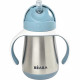 BEABA, Biberon/Tasse d'apprentissage /Gourde Bébé 2 en 1 Inox, Tasse Paille Enfant, 100% étanche, Anti-fuite, 250ml, Bleu