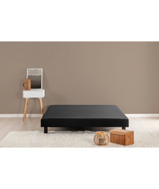 DEKO DREAM Rakenne Sommier tapissier a lattes 160x200 cm - Bois massif Noir + Pieds