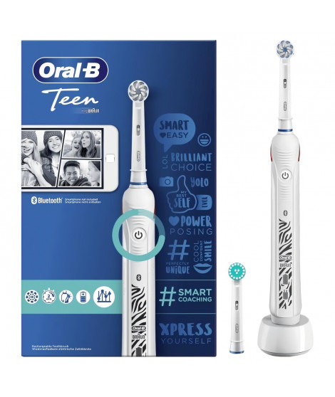 Oral-B Teen Brosse a Dents Électrique Rechargeable, 1 Manche, 1 Brossette, Technologie 3D, Élimine jusqu'a 100 % plaque dentaire