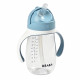 BEABA, Biberon/Tasse d'apprentissage 2 en 1, Tasse Paille Enfant, 100% étanche, Anti-fuite, 300 ml - windy blue