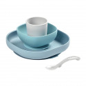 BEABA, Coffret repas Silicone Bébé, Avec Ventouse, Anti-dérapant, 4 Pieces, Assiette + Bol+ Verre + Cuillere, Jungle