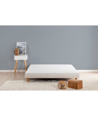 DEKO DREAM Rakenne Sommier tapissier a lattes 160 x 200 - Bois massif blanc + pieds