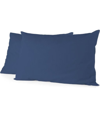 LOVELY HOME Lot de 2 taies d'oreiller rectangulaires - 50 x 70 cm - 100% coton - Bleu