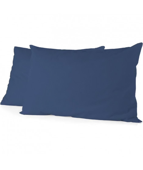 LOVELY HOME Lot de 2 taies d'oreiller rectangulaires - 50 x 70 cm - 100% coton - Bleu