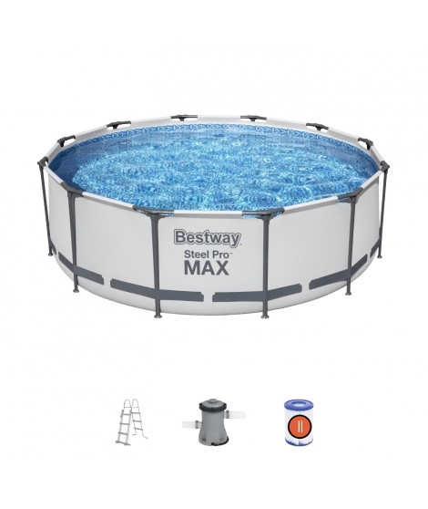 Kit Piscine hors sol tubulaire BESTWAY Steel Pro Max- 366 x 100 cm - Ronde (Livrée avec filtre a cartouche + échelle de sécu…