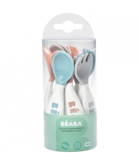 BEABA Set premiers couverts, ergonomiques, 6 cuilleres et 4 fourchettes, prise en main facile pour bébé, adaptés a tous