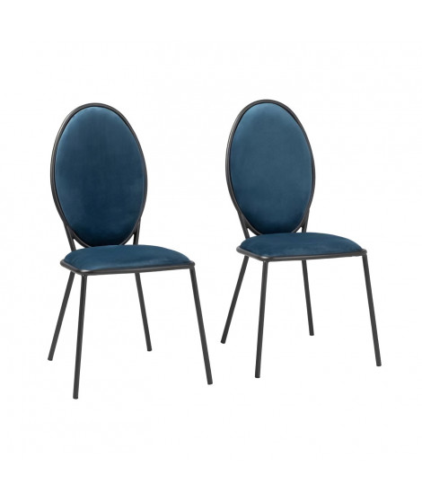 Lot de 2 Chaises - Velours Bleu - L 51 x P 96 x H 52,5 cm - LOUIS