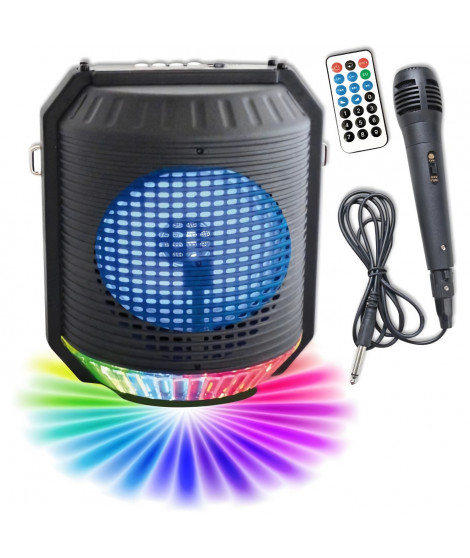 INOVALLEY HP74BTH - Enceinte lumineuse karaoké Bluetooth 20W - Lumiere LED multicolore - Port USB, Radio FM, Entrée micro, Au…