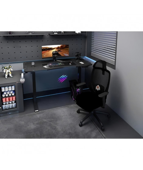 Bureau gaming électrique CGM - Réglable en hauteur - Support de contrôleur - Éclairage RVB - L120xP60xH73-121 cm