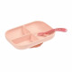 BEABA, Set Repas Bébé, Avec Ventouse, Anti dérapant, Assiette Silicone Compartimentée + Cuillere, Sain et Durable, Rose