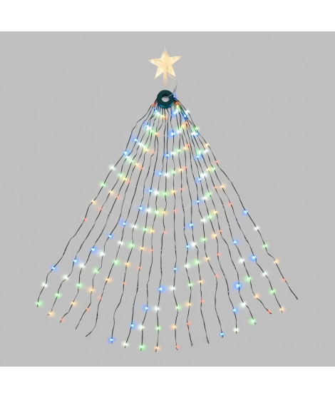 Manteau lumineux LOTTI pour sapin de Noël - Vert + Cimier Étoile - 304 gouttes LED lumiere RGB - H155cm