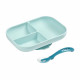 BEABA, Set Repas Bébé, Avec Ventouse, Anti dérapant, Assiette Silicone Compartimentée + Cuillere, Sain et Durable,Bleu