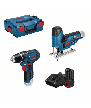 Kit Bosch Pro perceuse-visseuse GSR 12V-15 +scie sauteuse GST 12V-70 + 2 batteries 2,0Ah + chargeur GAL 12V-40 + L-BOXX