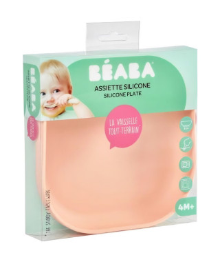 Béaba Repas Assiette Ventouse en Silicone Rose