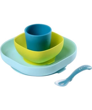 Béaba Coffret Repas Silicone 4 pieces Bleu