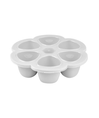 BEABA Multiportions en silicone de qualité premium, résistance thermique, couvercle hermétique, Fabriqué en Italie, 6x90 ml gris