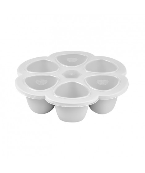 BEABA Multiportions en silicone de qualité premium, résistance thermique, couvercle hermétique, Fabriqué en Italie, 6x90 ml gris