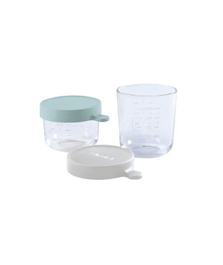 Béaba Portion Set 2 Pots de Conservation en Verre Airy Green 150ml + Light Mist 250ml