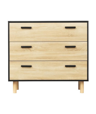 Commode avec 3 tiroirs - Pieds bois de pin noir - LILA