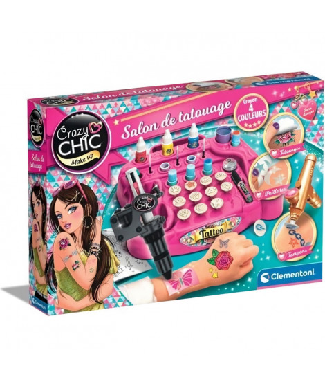 Coffret Tatouage - Clementoni - Machine a Tatouer, Pochoirs, Peinture pour le Corps, Paillettes, Tampons