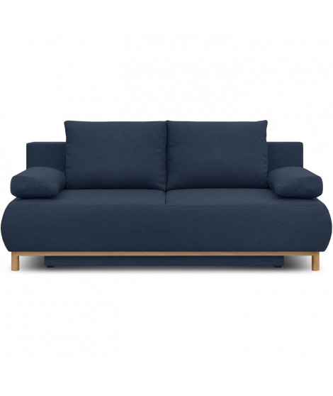 Banquette convertible 3 places MIKA - Tissu bleu foncé - Coffre de rangement - L 192 x H 84 x P 93 cm