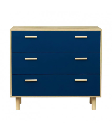 Commode avec 3 tiroirs - Pieds bois de pin bleu - LILA