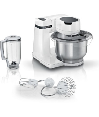 BOSCH Kitchen machine Serie 2 blanc -700W - Bol mélangeur inox 3,8 L - Fouet - Crochet pétrisseur - Blender