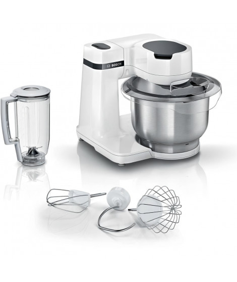 BOSCH Kitchen machine Serie 2 blanc -700W - Bol mélangeur inox 3,8 L - Fouet - Crochet pétrisseur - Blender