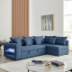 Canapé d'angle a droite convertible + Coffre de rangement + 4 coussins - Tissu Bleu - OWENS - L 250 x P 163 x H 88 cm