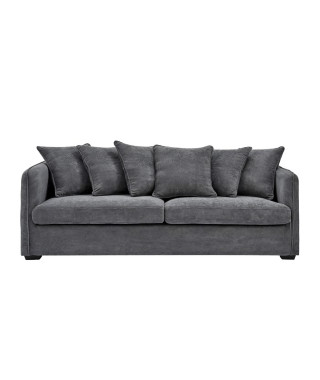 Canapé fixe 3 places - Velours gris - Contemporain - L 202 x P 82 x H 95 cm - COLOMBE