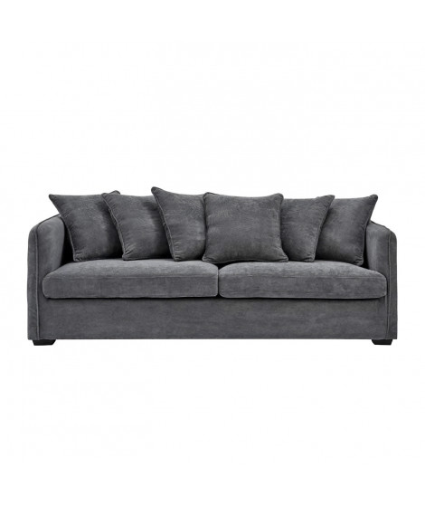 Canapé fixe 3 places - Velours gris - Contemporain - L 202 x P 82 x H 95 cm - COLOMBE