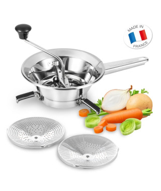 MOULINEX A45306 Moulin a légumes 24 cm, 2 grilles inox, Pied rabattables, Soupe, Purée, Coulis, Fabriqué en France, Inox