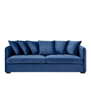 Canapé fixe 3 places - Velours bleu - COLOMBE - L 202 x P 82 x H 95 cm