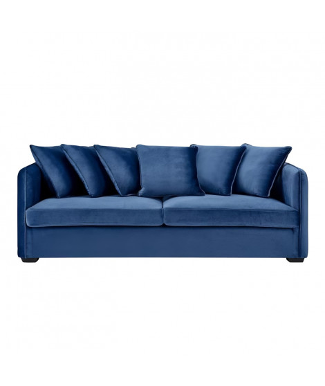 Canapé fixe 3 places - Velours bleu - COLOMBE - L 202 x P 82 x H 95 cm