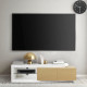 Meuble TV LED Style contemporain VIRGOS - Décor chene et blanc brillant  -2 portes - L 150 x P 45 x H 40 cm