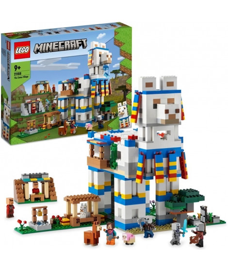 LEGO 21188 Minecraft Le Village Lama, Jouet de Maison, avec Figurines Animaux, Mobs Minecraft et Épée, Cadeau Enfants 9 Ans